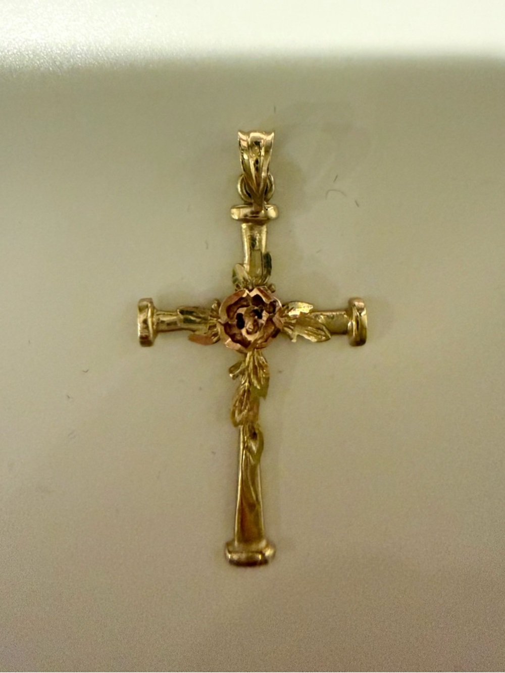 14K Gold Floral Cross Pendant